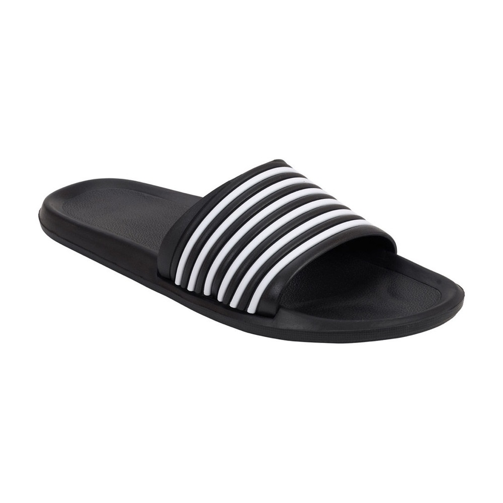 Men’s Black & White Striped Slides
